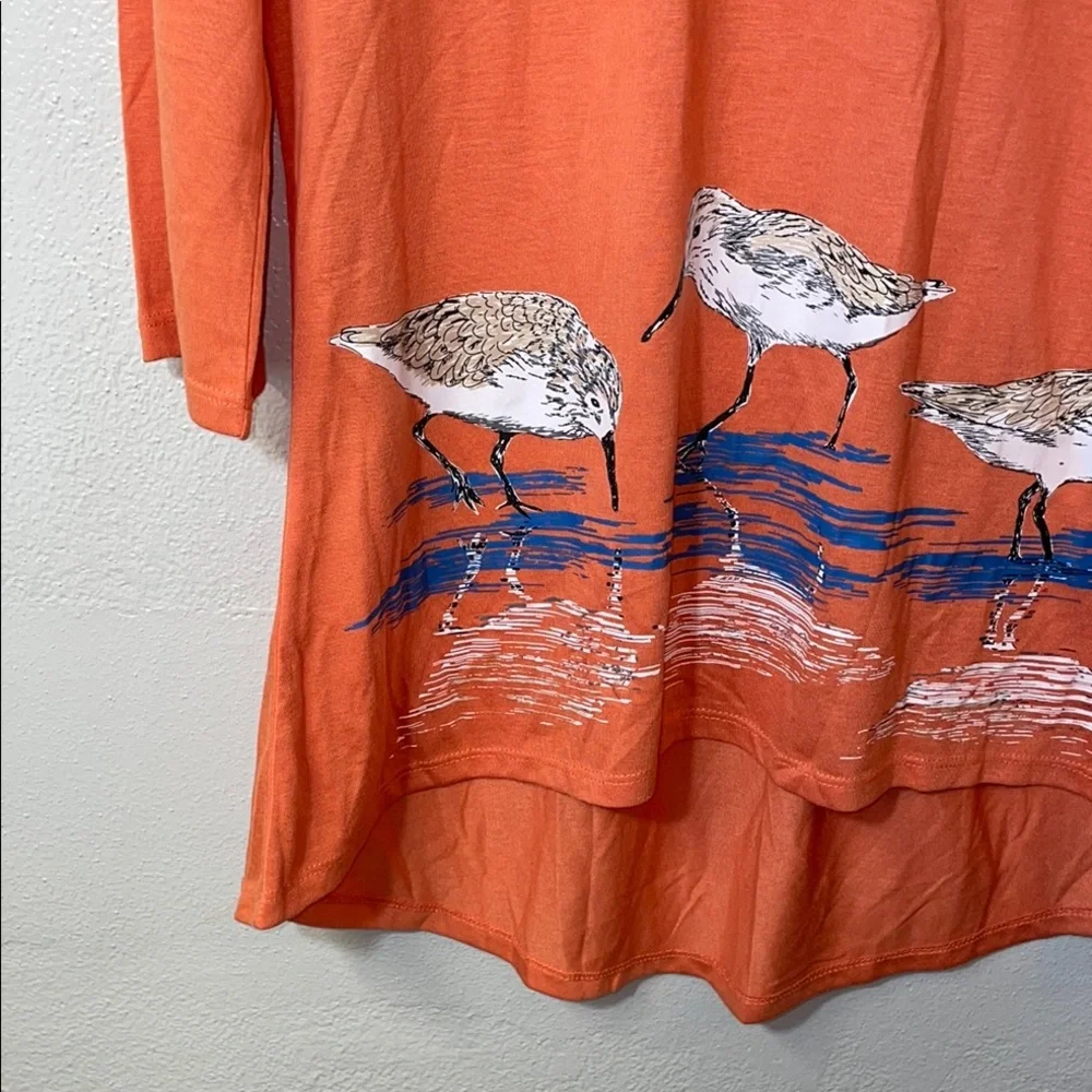 Artwear Coastal Bird Tunic 3/4 Sleeve Orange Knit Medium A Walk In The Park NWT